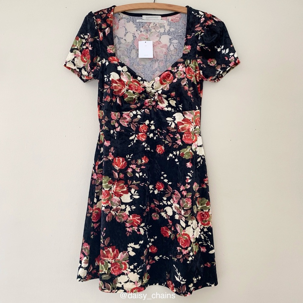 Urban Outfitters Floral Velvet Babydoll Dress